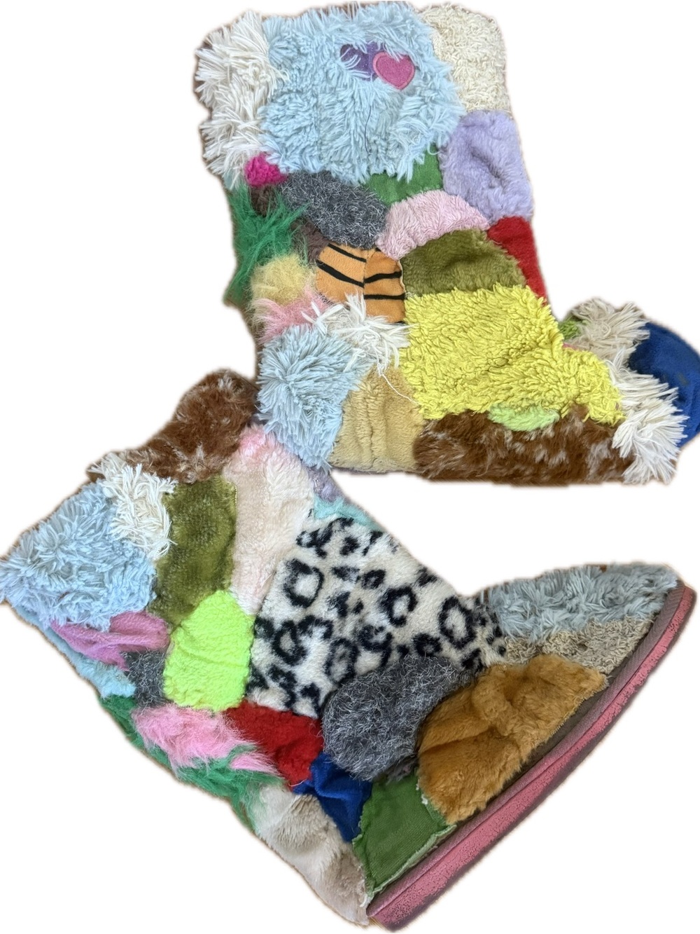Multicolor Patchwork Fuzzy Boots